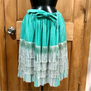 Green Turquoise Fringe Tiered Midi Skirt